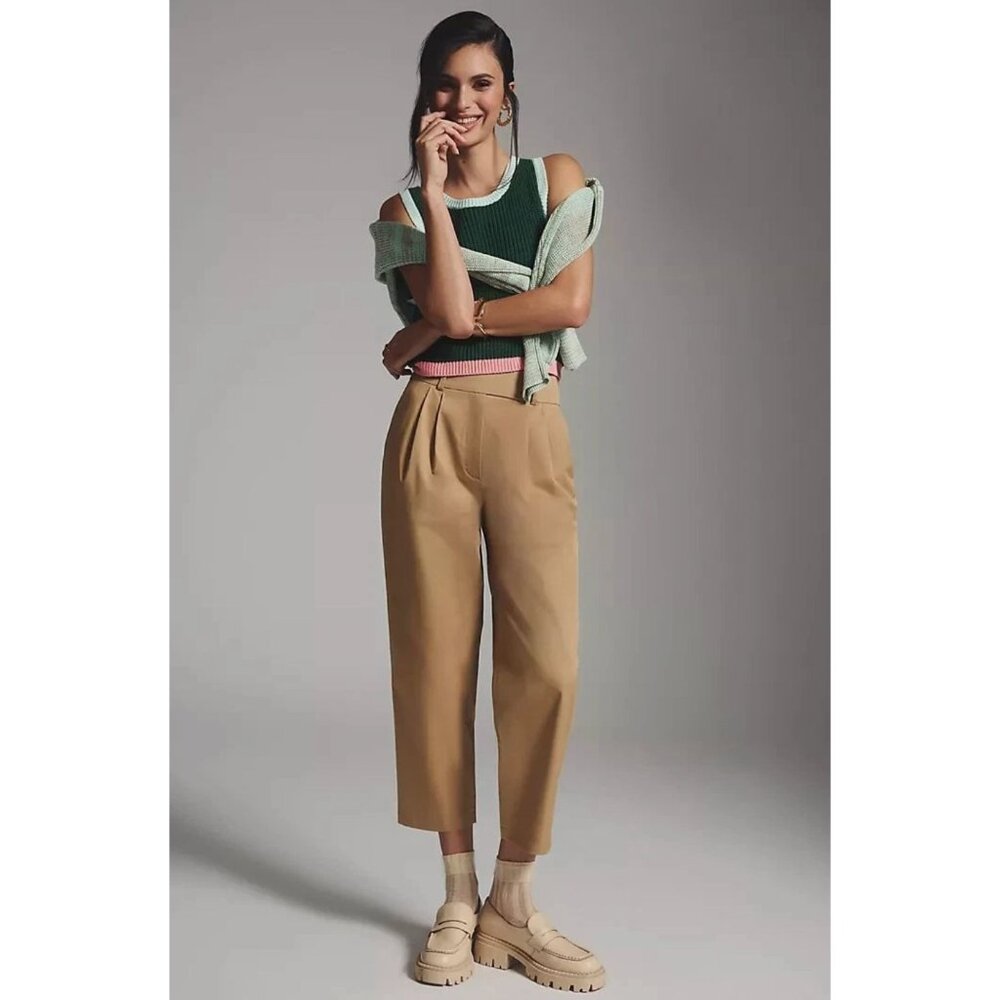 Anthropologie Exquise Lagenlook Barrel Leg Cotton Chino‎ Ankle Crop Pants Size S